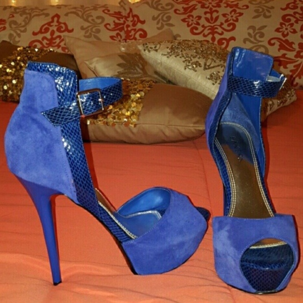 Blue Suede High Heal Open Toe Shoes